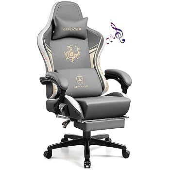 GTPLAYER Gaming Chair with Bluetooth Speakers & Footrest, Grey