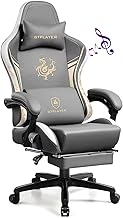GTPLAYER Gaming Stuhl Gamer Stuhl mit Bluetooth-Lautsprechern und Fußstütze, Dragon Series Bürostuhl, Ergonomischer Gaming-Stuhl, Drehsessel, Computerstuhl Grau