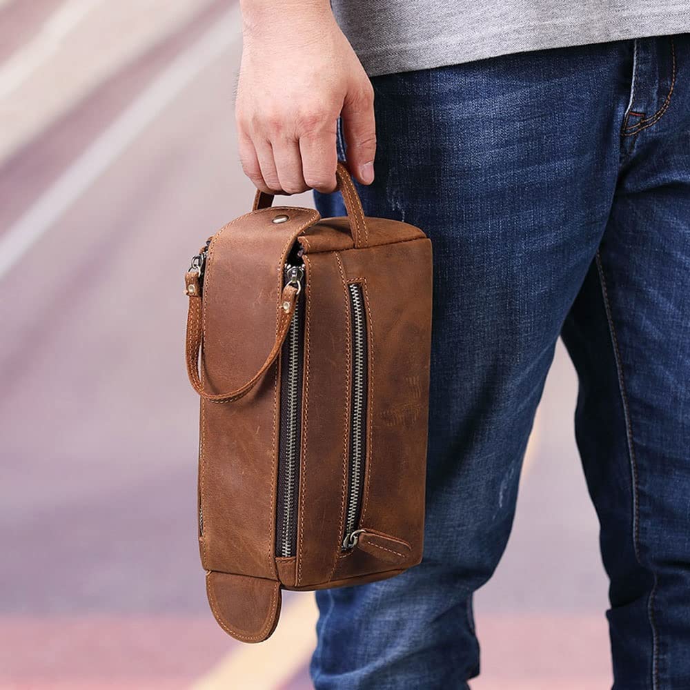 Leder -Toilettenbeutel mit Griffen, Hygieneorganisator, Reisen, Badezimmer, Rasur, Aufbewahrung, Reisen und Pflege -Wesentliche