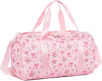 BTOOP Duffle Bag for Girls Kids Gym Sports Women Workout Travel Bag Weekender with Shoe Compartment and Wet Pocket Pink Bow 302