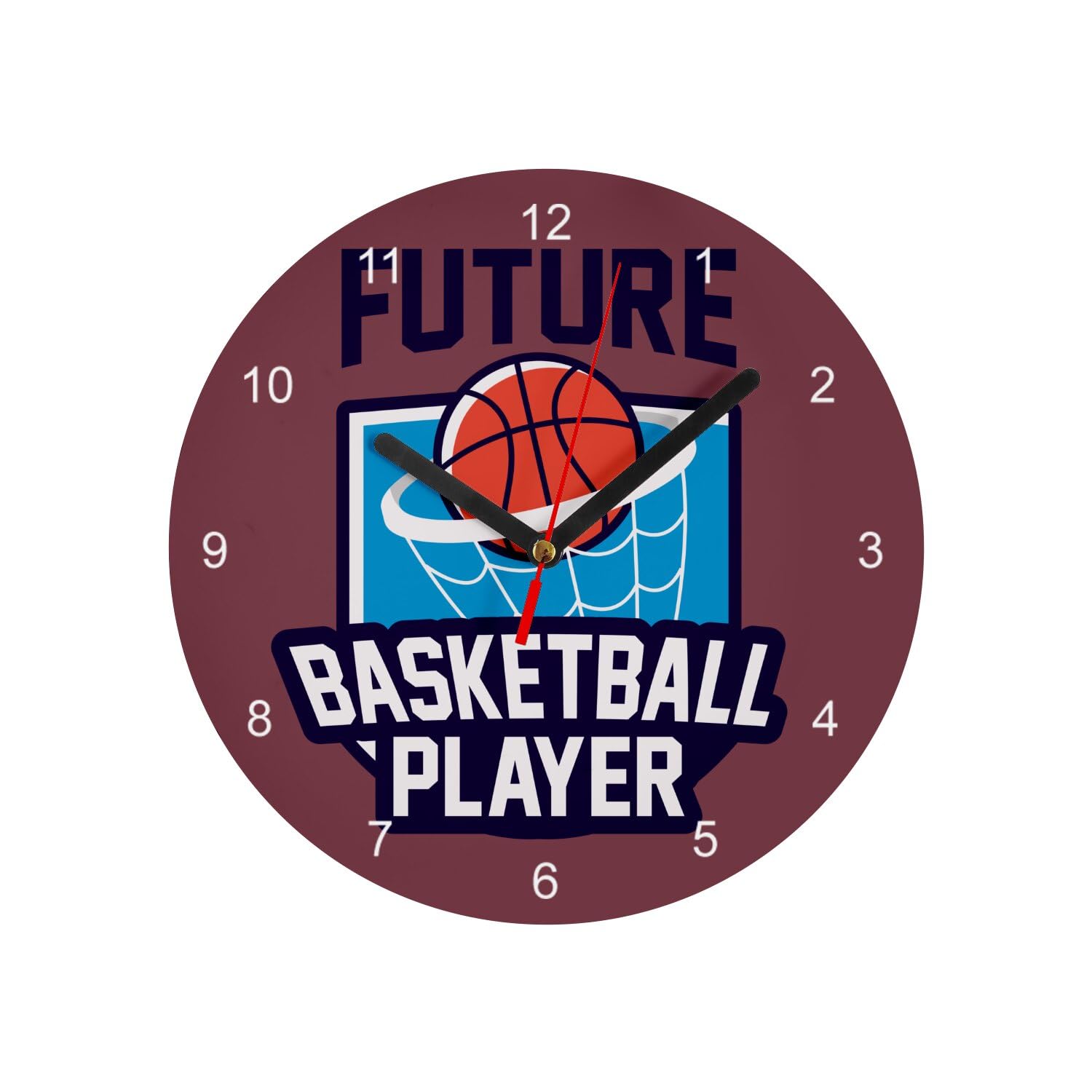 Horloge Murale Basketball en Verre Rouge pour Chambre de Sportif