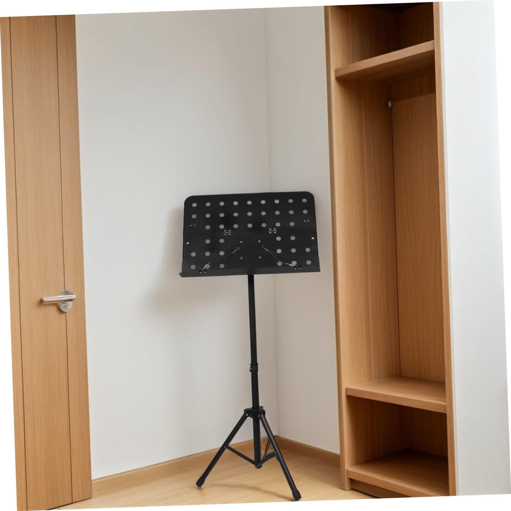 Schwarzer, Höhenverstellbarer Notenständer mit Stabilem Halt | Zusammenklappbar, Kunststoff und Eisen, für Proben und Bühne, für Musiker und Instrumentenspieler
