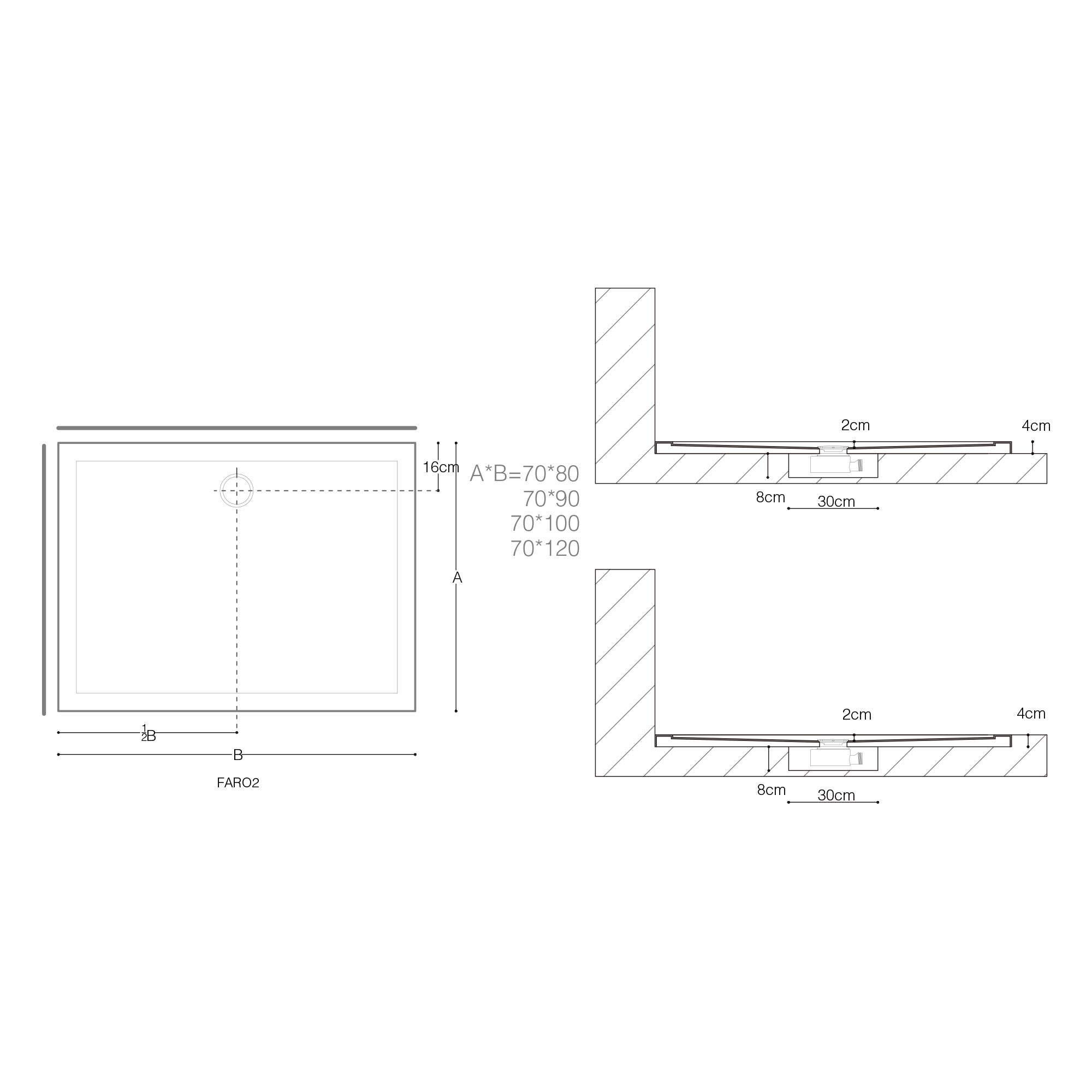 doporro Piatto Doccia Rettangolare 70x80x4 cm con Superficie Antiscivolo
