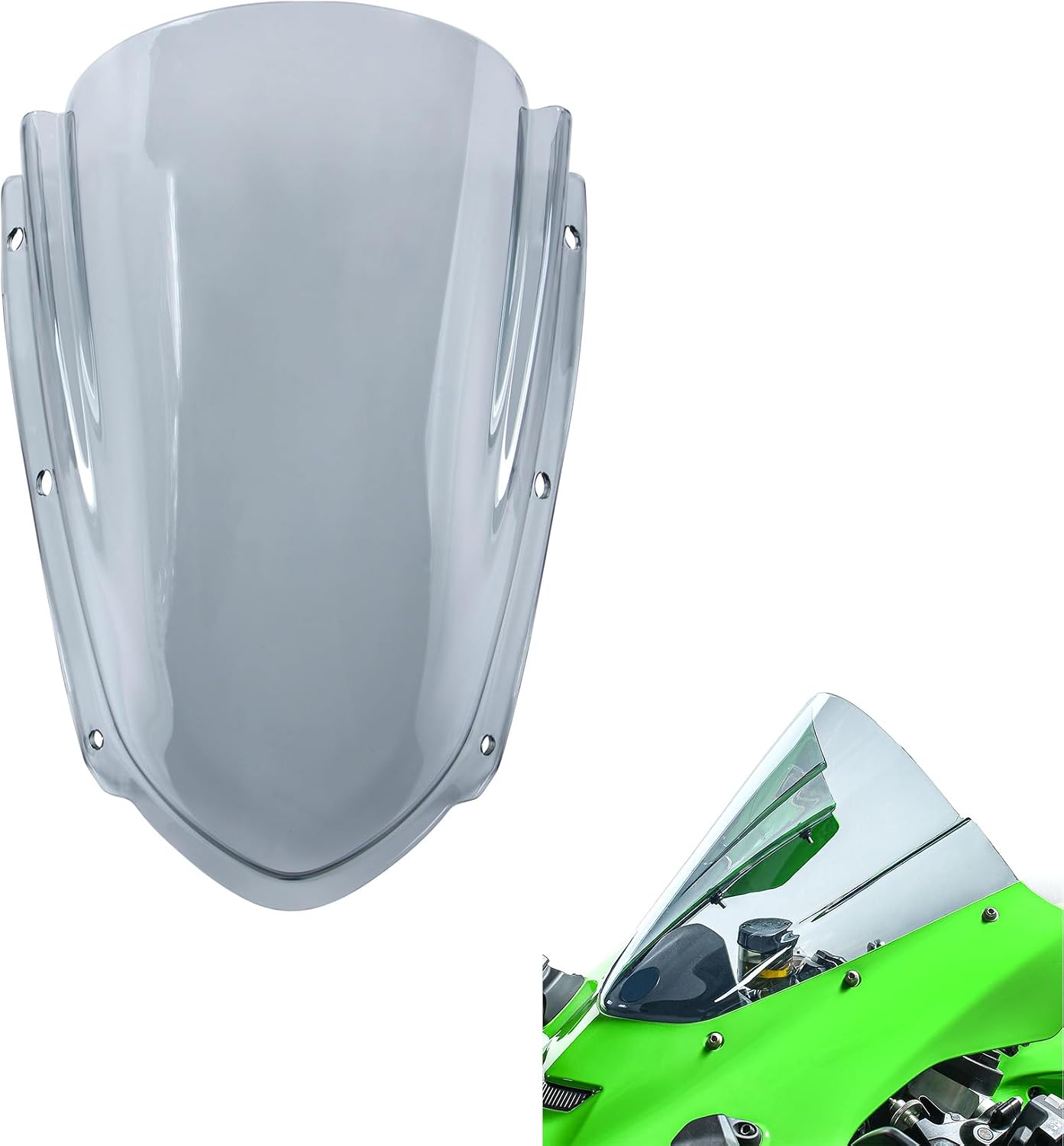 Motorcycle Windshield Deflector Double Bubble Windscreen Fit for Ninja ZX-10R ZX10R 2021 2022 2023 2024 2025 Wind Shield Screen Visor Flyscreen, Smoke