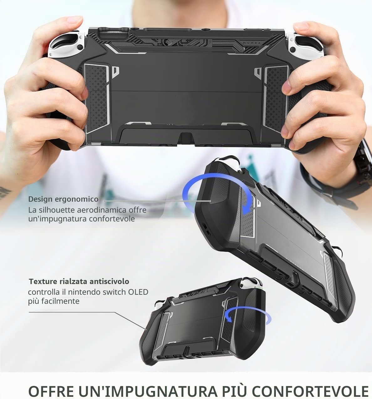 mumba Custodia Dockable per Nintendo Switch OLED 2021, [Blade Serie] Accessori Cover Protettiva Grip TPU Compatibile con Joy-Con Controller (Nero)