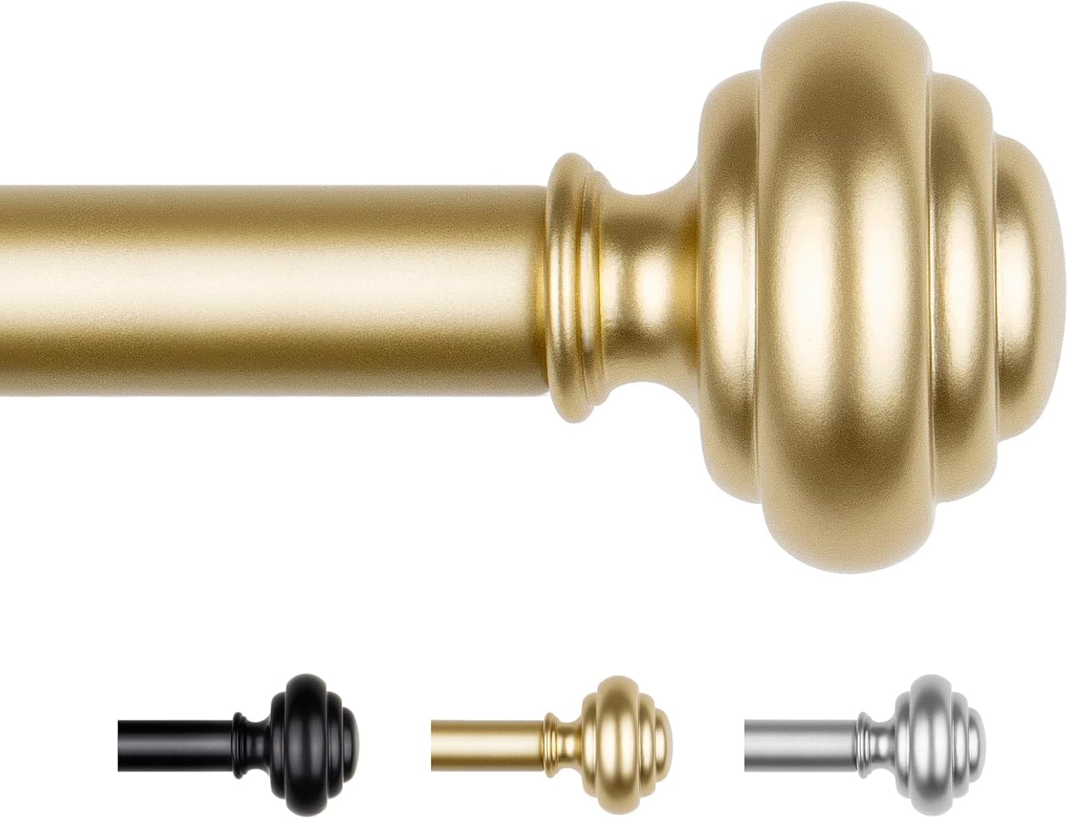 KAMANINA Curtain Rods for Windows 72 to 144 Inches (6-12ft) Long Heavy Duty Curtain Rods, 7/8 Inch Adjustable Decorative Drapery Rods Set with Modern Finials, Gold Gold 72-144"