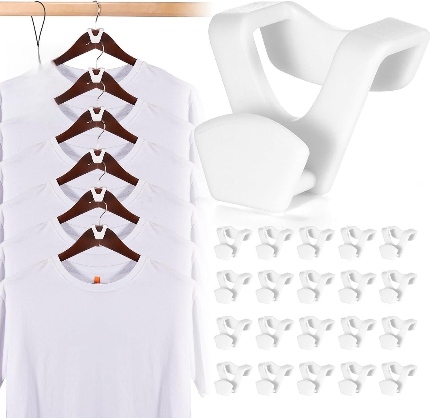 HOUSE DAY Space Saving Hangers 60 Pack, Smart Hangers for Clothes Space Savers, Heavy Duty Hanger Hooks with Easy Clip-On Design, Plastic Hanger Connector Hooks Closet Organizer for Dorm Room, White