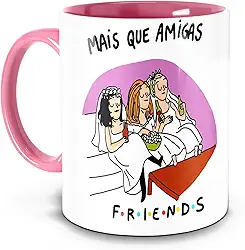 Yexati Caneca Mais Que Amigas Friends 325ml Cerâmica Cilíndrica Amarela