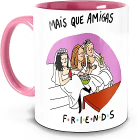 Yexati Caneca Mais Que Amigas Friends 325ml Cerâmica Cilíndrica Amarela