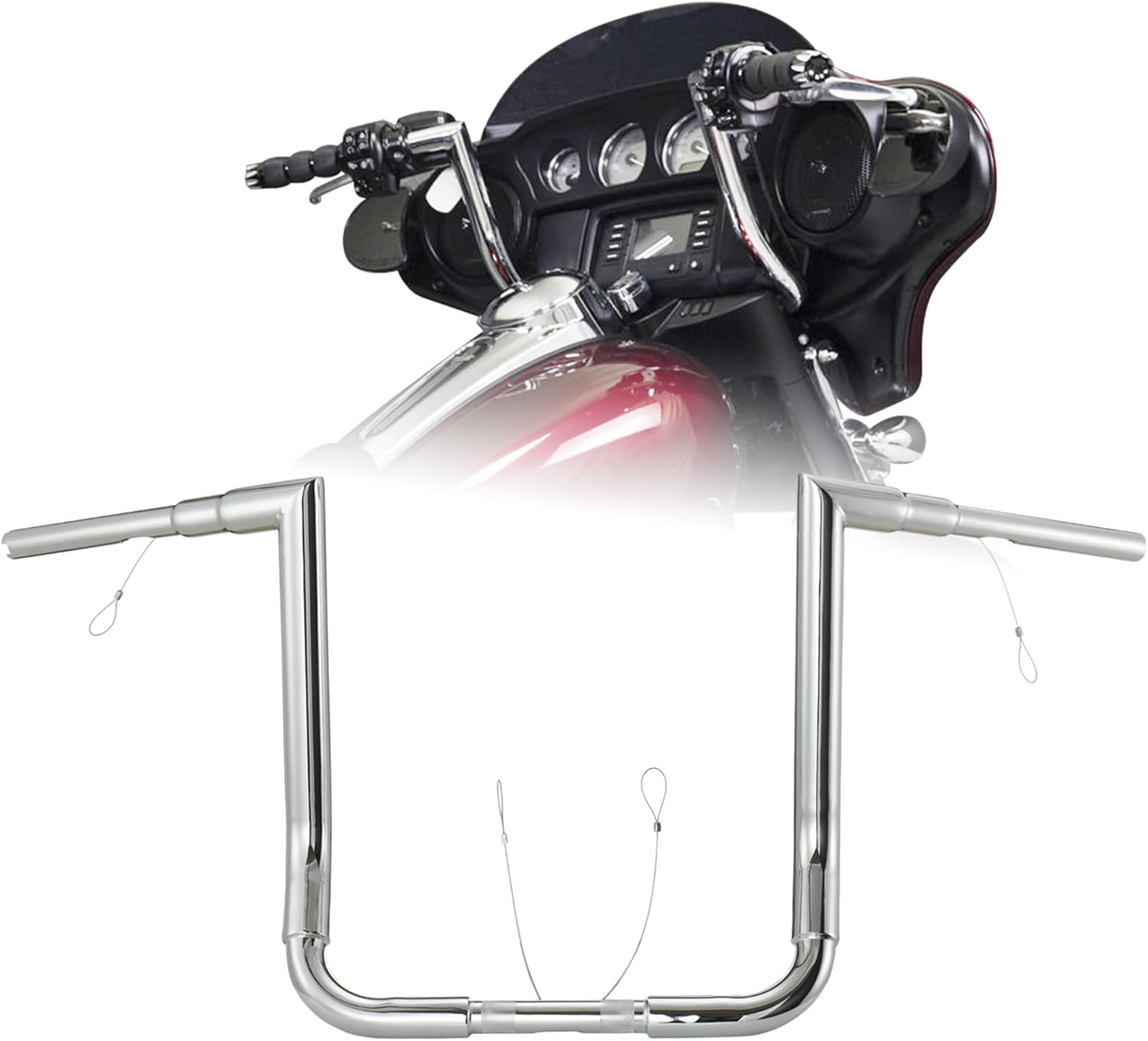 14" Rise Handlebars 1-1/2" Bagger Ape Hangers for Harley 1996-2023 Street Glide FLHX/Electra Glide FLHT/Ultra Limited FLHTK/Tri-Glide FLHTCUTG Models, Right Angle Bar Style, Chrome