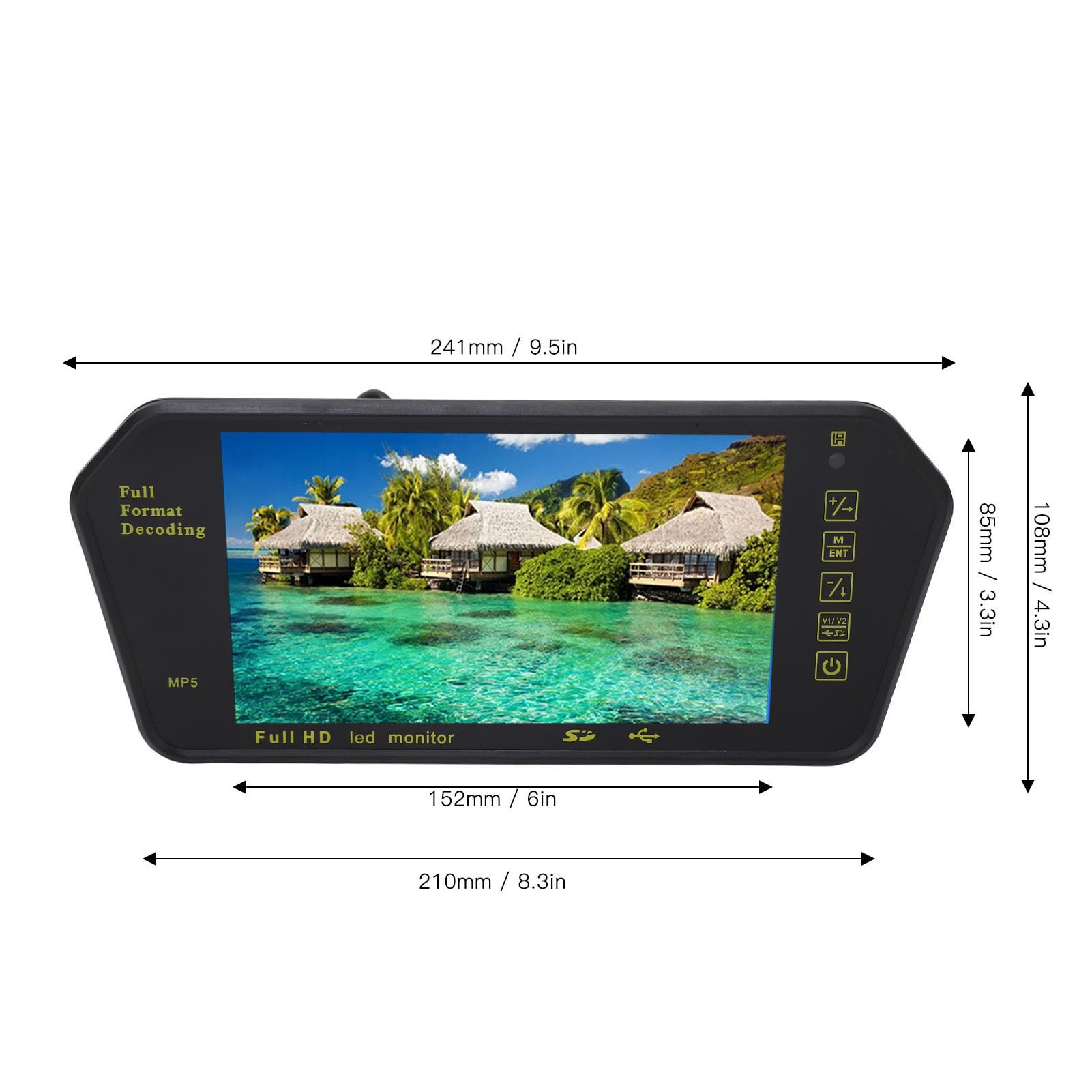 Telecamera per Specchietto Retrovisore, Dash Cam a Specchio 7 Pollici con Fotocamera a 4 LED, Telecamera Posteriore 1080P per Auto, Telecamera di Backup Impermeabile (Senza