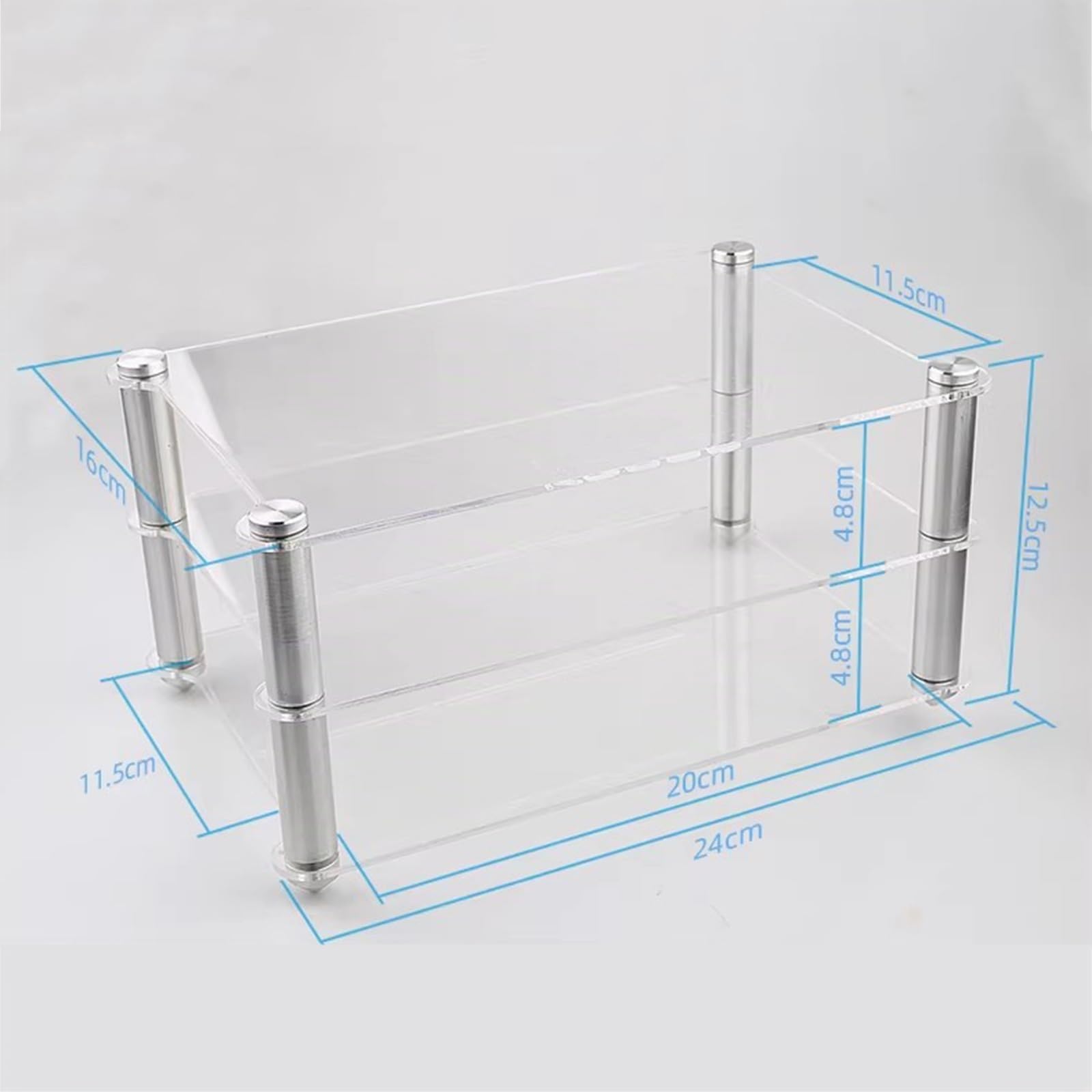 Mini Rack per Componenti Audio, Rack HiFi in Acrilico a 2 Strati, Supporti in Alluminio, Piccoli Ripiani da Scrivania, per Apparecchiature Audio HiFi, DAC, Amplificatori