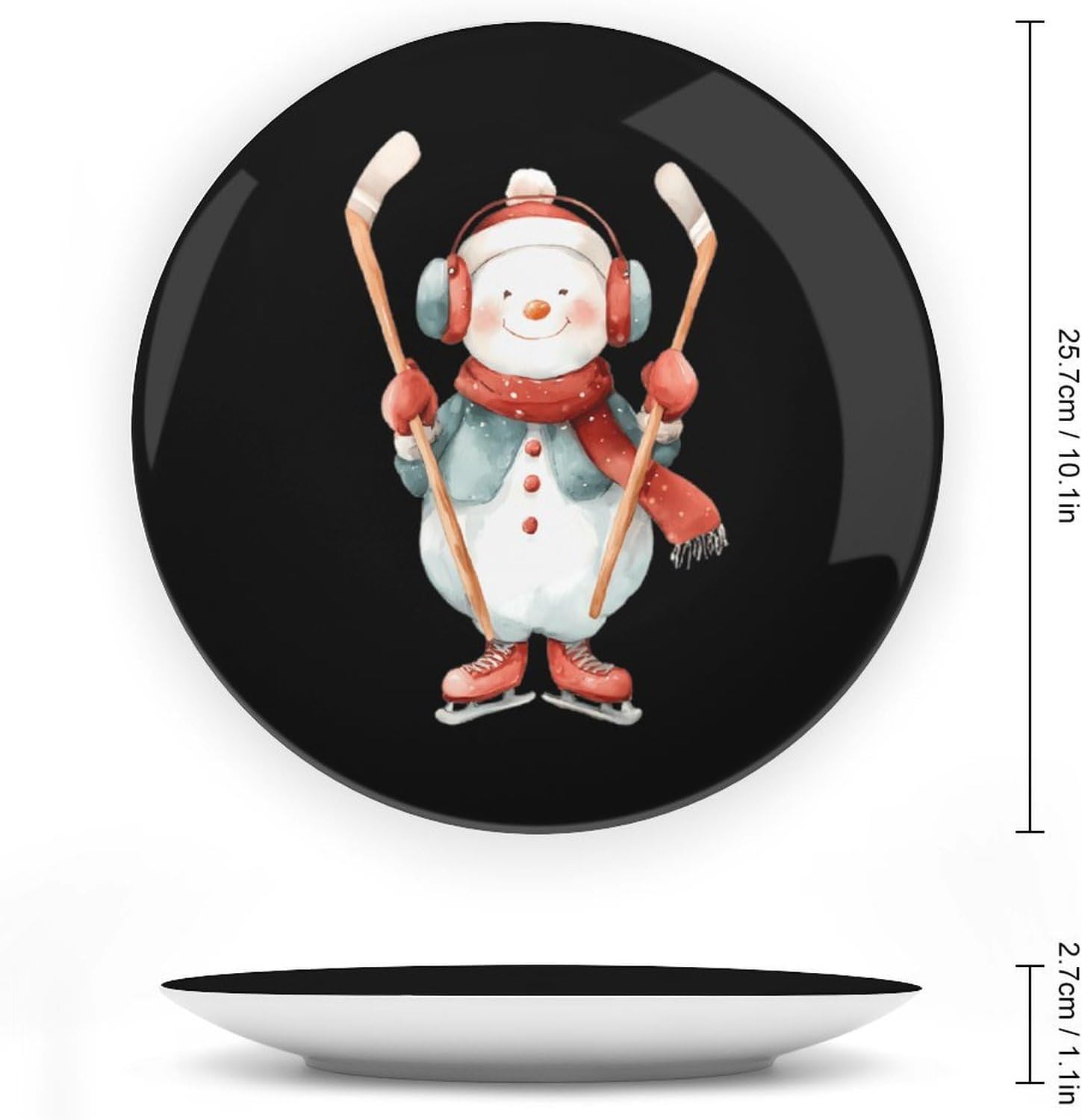 Snowyman Ice Hockey Decorative Plates for Display Ceramic Plate Tray with Stand Hanger Home Decor