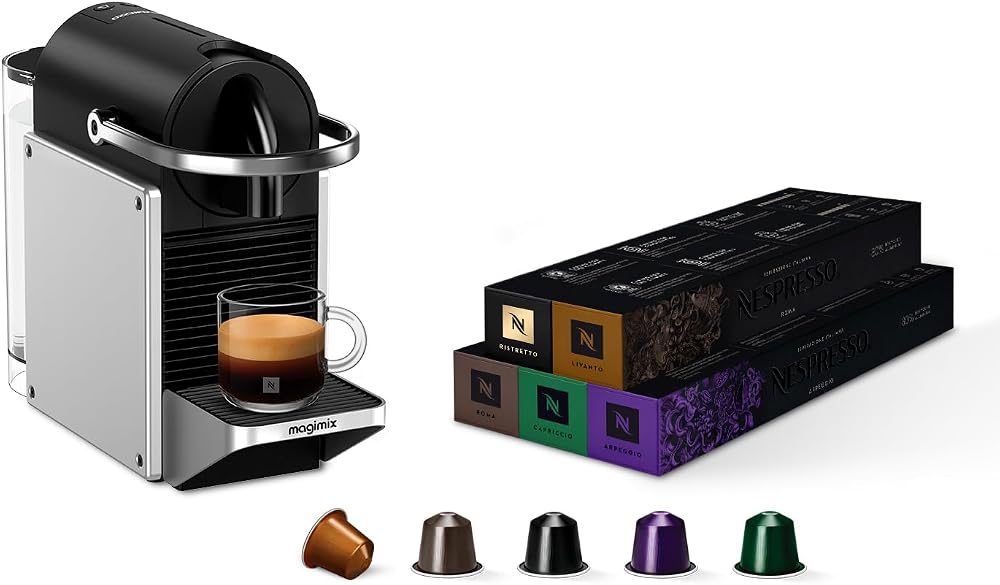 Nespresso - Pixie Magimix - Machine à Café en Aluminium - Bundle 50capsules