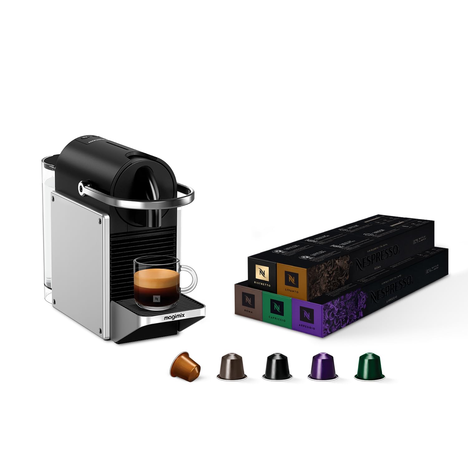 Nespresso - Pixie Magimix - Machine à Café en Aluminium - Bundle 50capsules