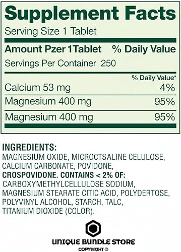 Miniatura 4 de Magnesio 400mg  250 tabletas, suplemento de magnesio de alta potencia, tabletas diarias de magnesio para hueso, nervio, músculo y apoyo cardíaco