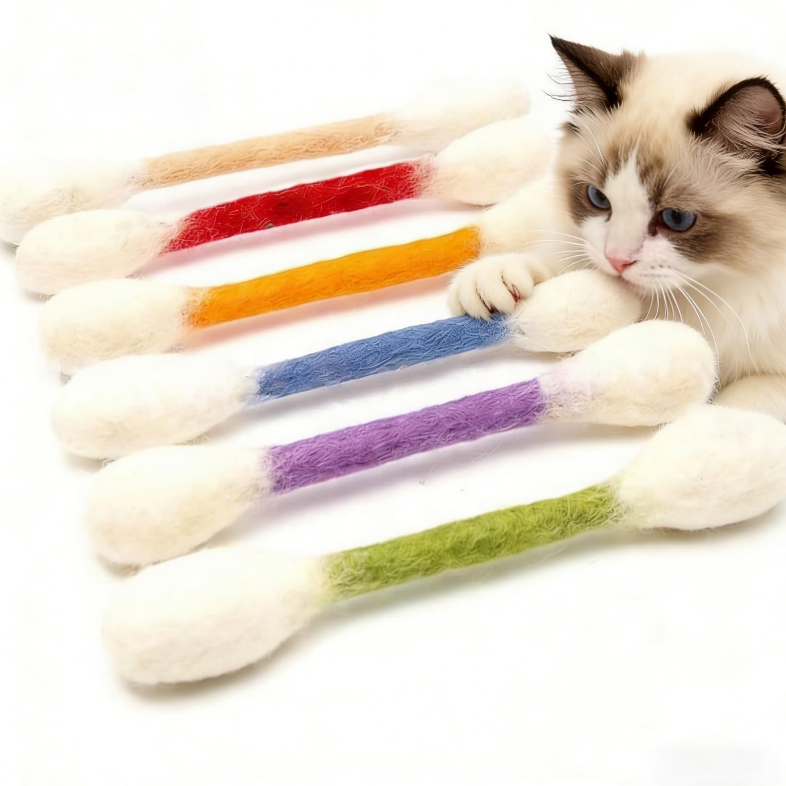 6 Pcs Giant Cotton Swab Catnip Toys,Durable Felt Cat Chew Toys, Soft Interactive Cat Toys for Indoor Cats,Relieve Boredom, Reduce Anxiety, Ideal Cat Toy for Indoor Play Exercise