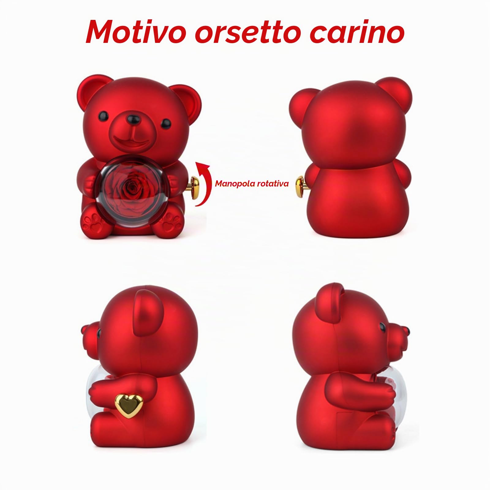 Orsetto con rosa eterna e cofanetto portagioie – regalo romantico con collana da donna – idea regalo per San Valentino, festa della mamma, compleanno e matrimonio