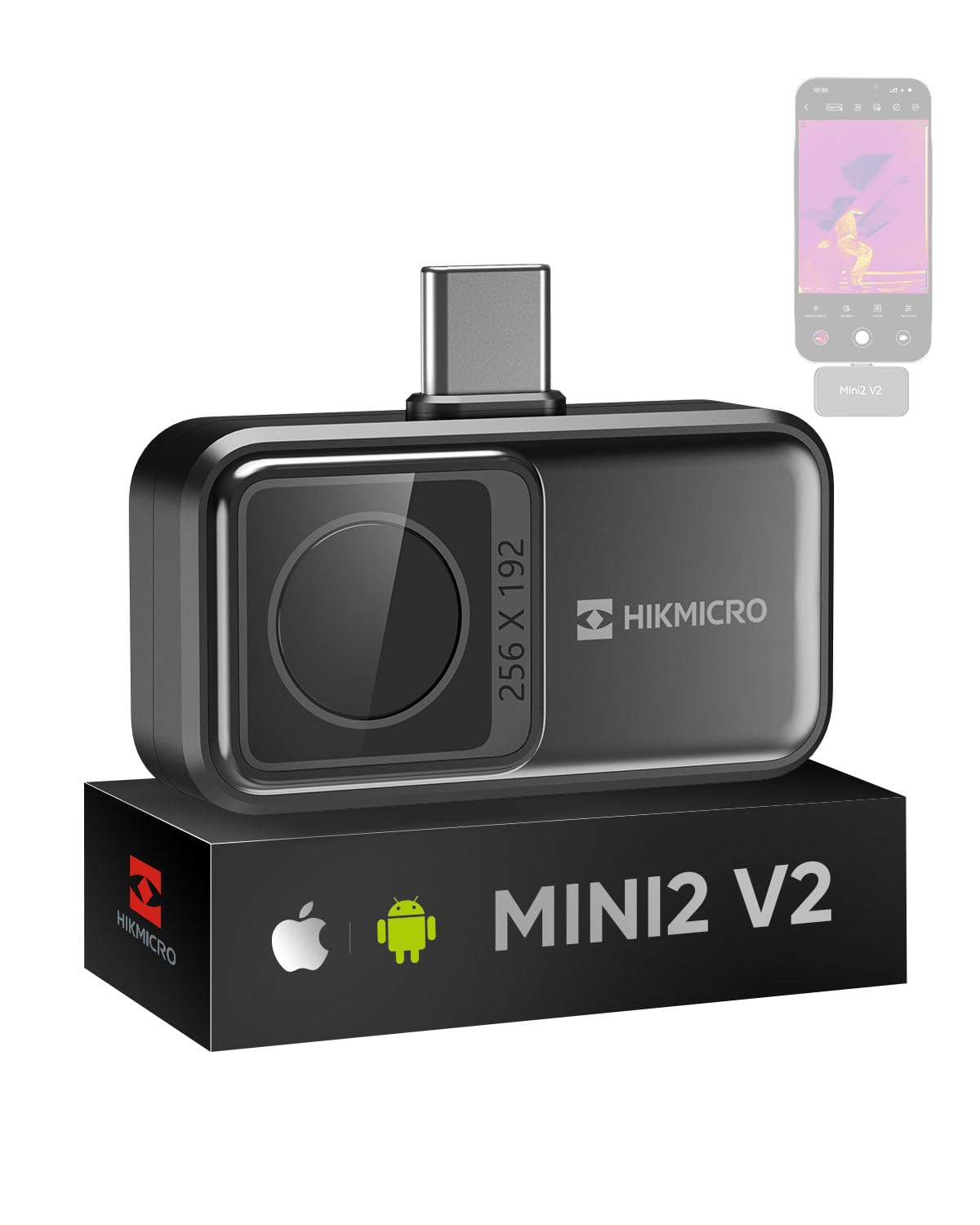 Termocamera HIKMICRO Mini2 per Android, risoluzione IR 256 x 192, frequenza immagine 25Hz, FOV 50°, termocamera a infrarossi 49.152 pixel, da -4 °F a 622 °F, USB-C