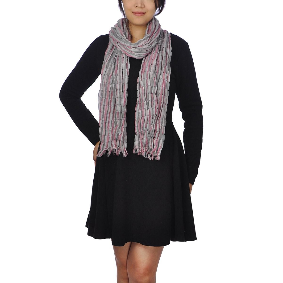 Basic Sense Check Pattern, Elasticated Fabric, Light Weight Fabric, Neck Scarf, Oblong Shape, Pink