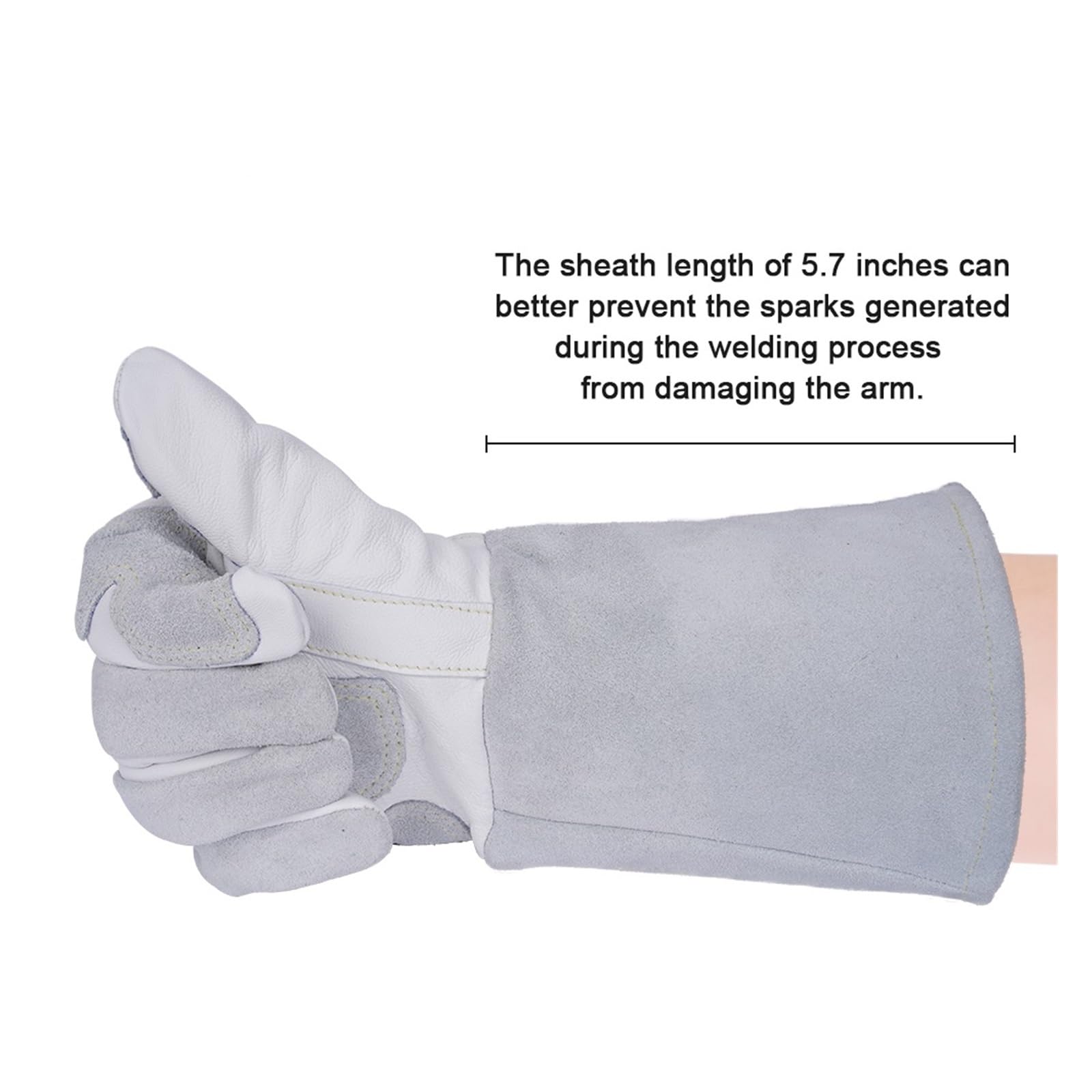 Guantes Soldador Guantes de soldadura cuero resistentes al calor for soldar/cocinar/barbacoa guantes trabajo seguridad protectores blancos y grises