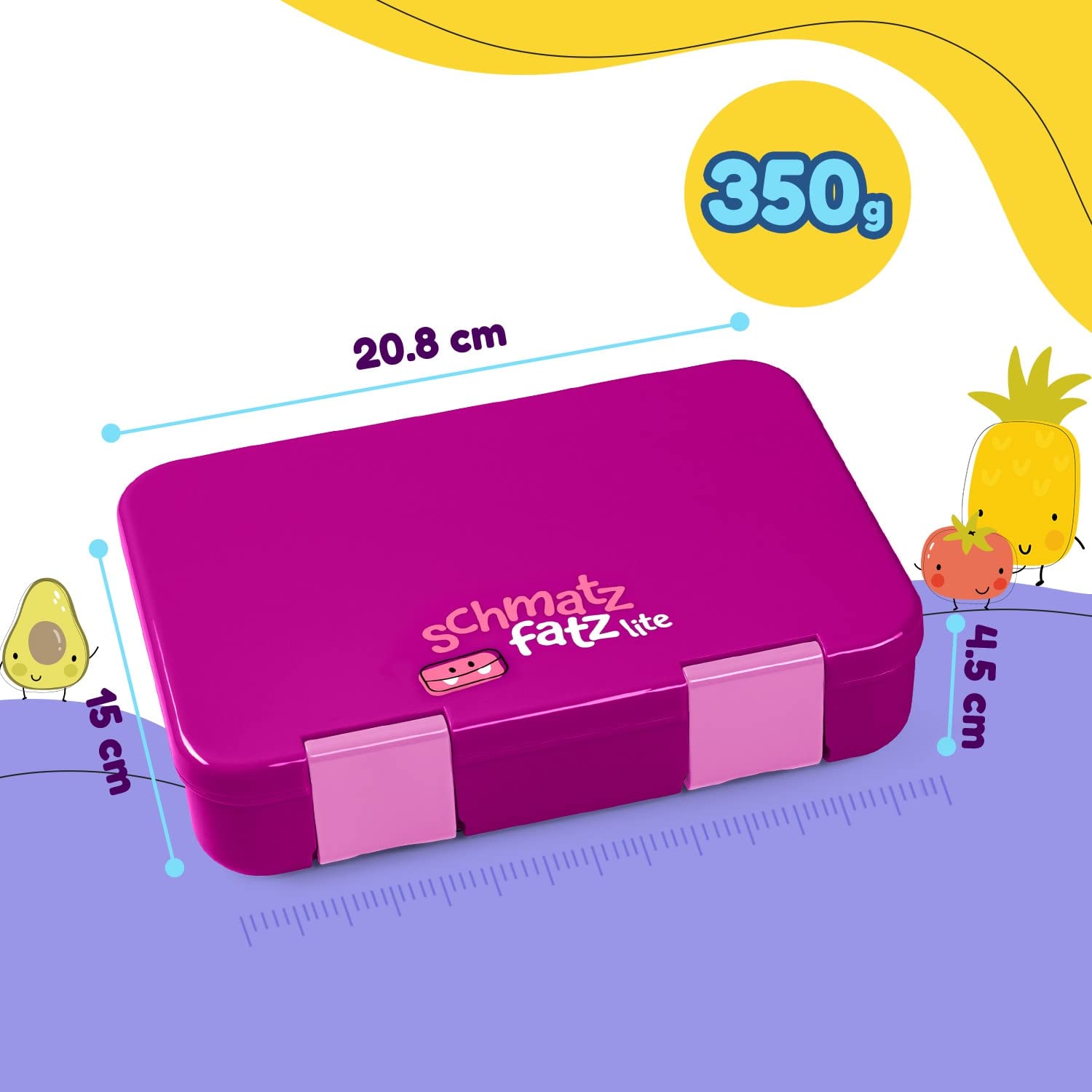 schmatzfatz BPA-Freie Lunchbox Kinder, Bento Box Kinder, Brotbox für Mädchen & Jungen, Snackbox, Perfekt für Schule, Kindergarten & Ausflüge (Lila)