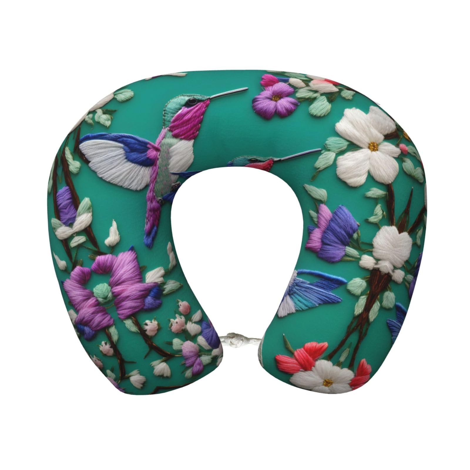 peiyeety Flower Hummingbirds Embroidery Print Custom U-Shaped Pillow,Memory Foam Cervical Neck Travel Pillow,for Home,Camping,Travelling