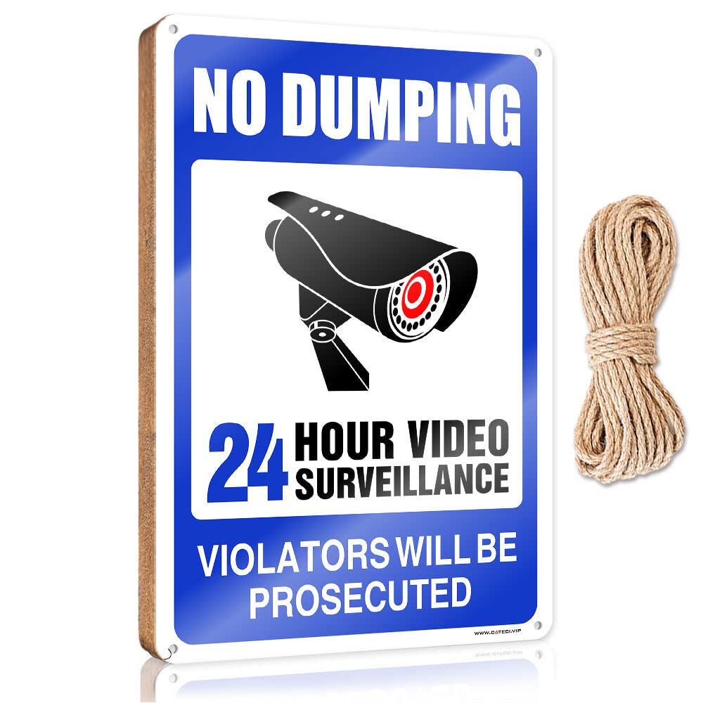 FZFN Wood Sign Plaque Warning No Dumping Video Surveillance Violators Will Be Prosecuted Wooden Sign Boys Bedroom Decor Beach Decorations For Home(15X28CM)