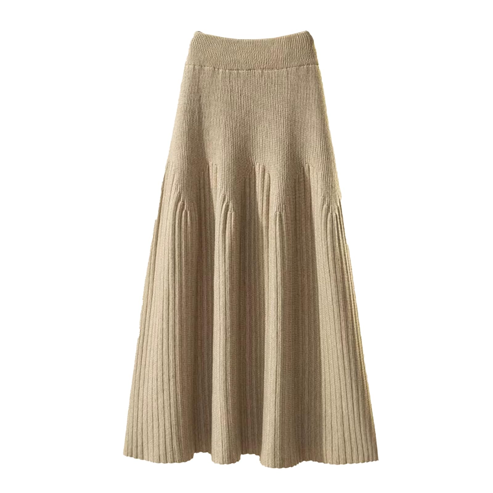 Gonna midi da donna in maglia plissettata, linea ad A, casual,stile vintage