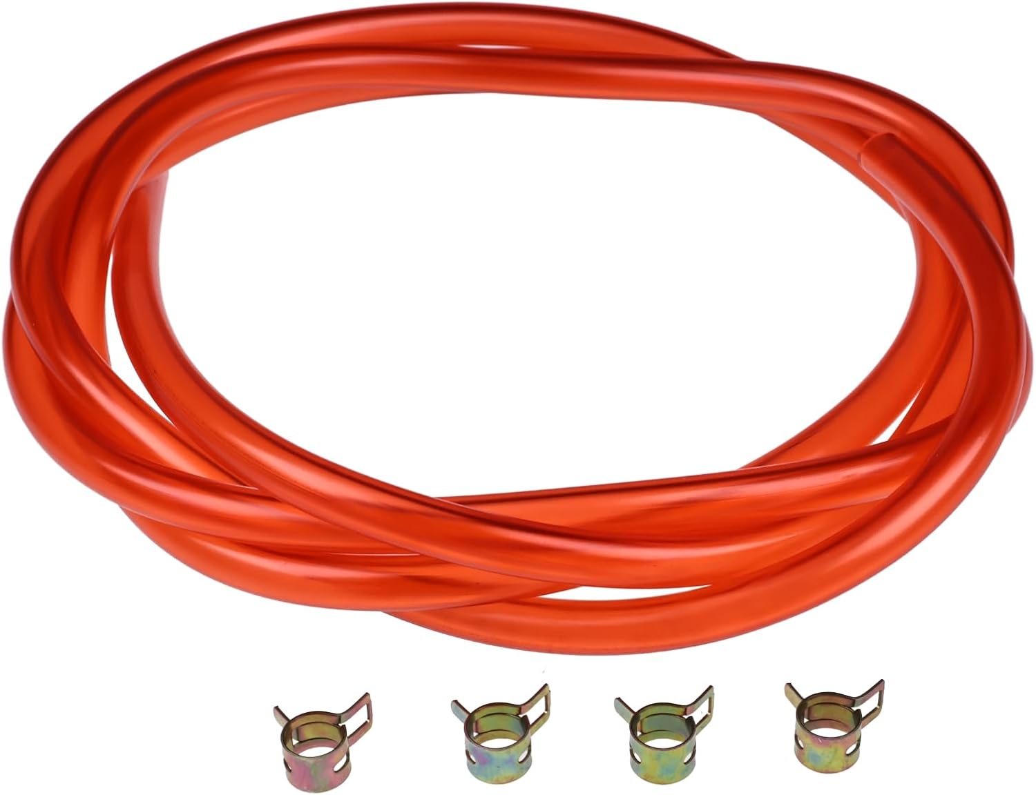 7' Long 1/4'' ID 3/8'' OD Red Fuel Line Kit with Clamps Compatible with Small Gas Diesel Powersports Generators Engines Snowmobile Dirt Bike Quad Motorcycle Go Kart Golf Cart