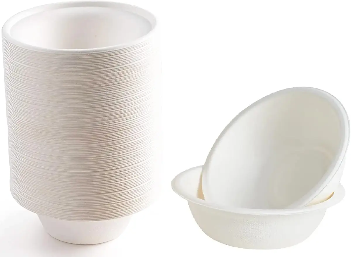 Behaniu 12 OZ Disposable Paper Bowls, Heat Resistant Hot Soup Bowls Compostable Sugarcane Bowls, Biodegradable Paper Bowls in Bulk for Soup Snacks Salad Desserts. [100 Packs]