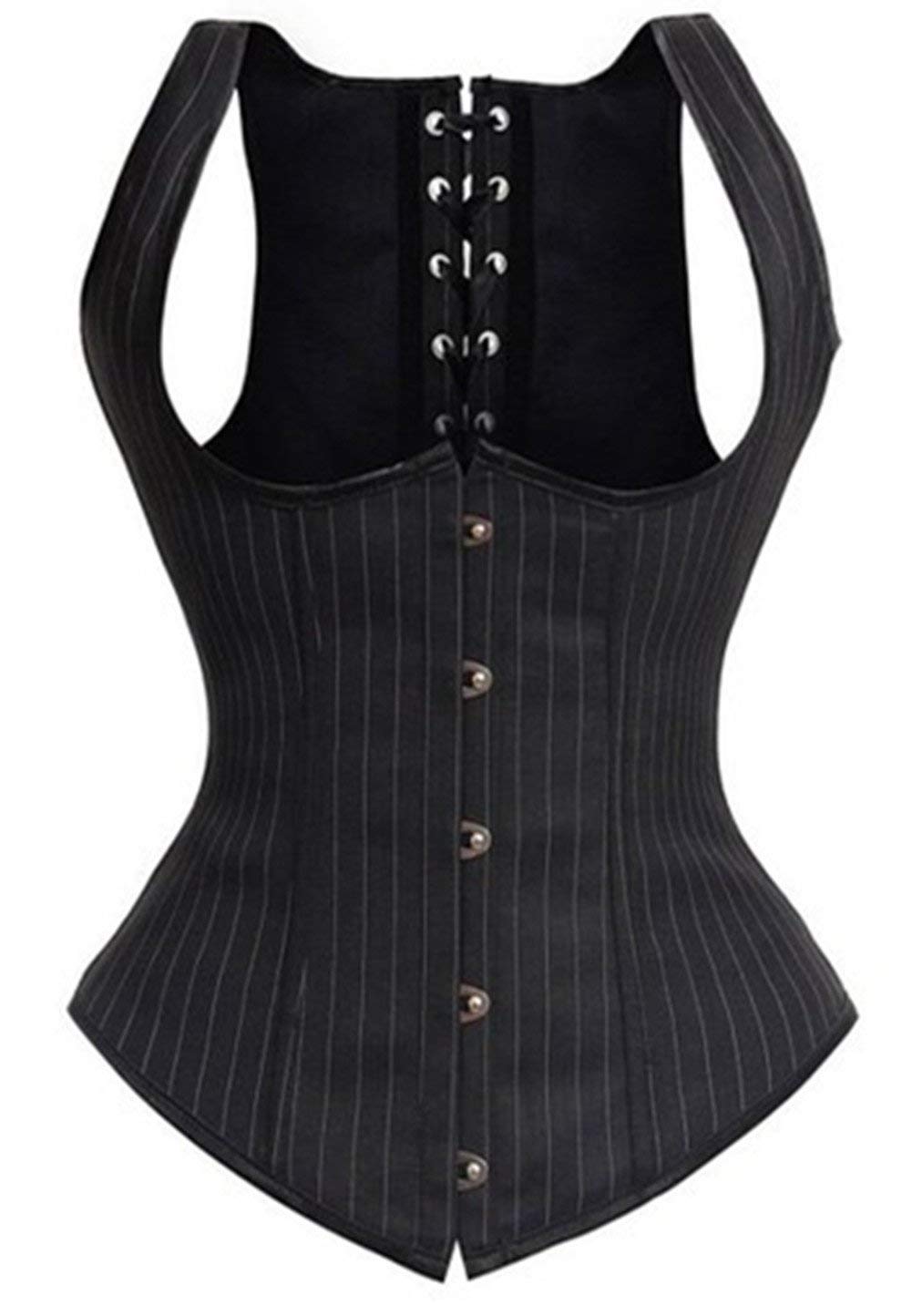 KUOSE Fashion Pinstripe Waistcoat Underbust Halter Neck Corset Waist Cincher Lingerie