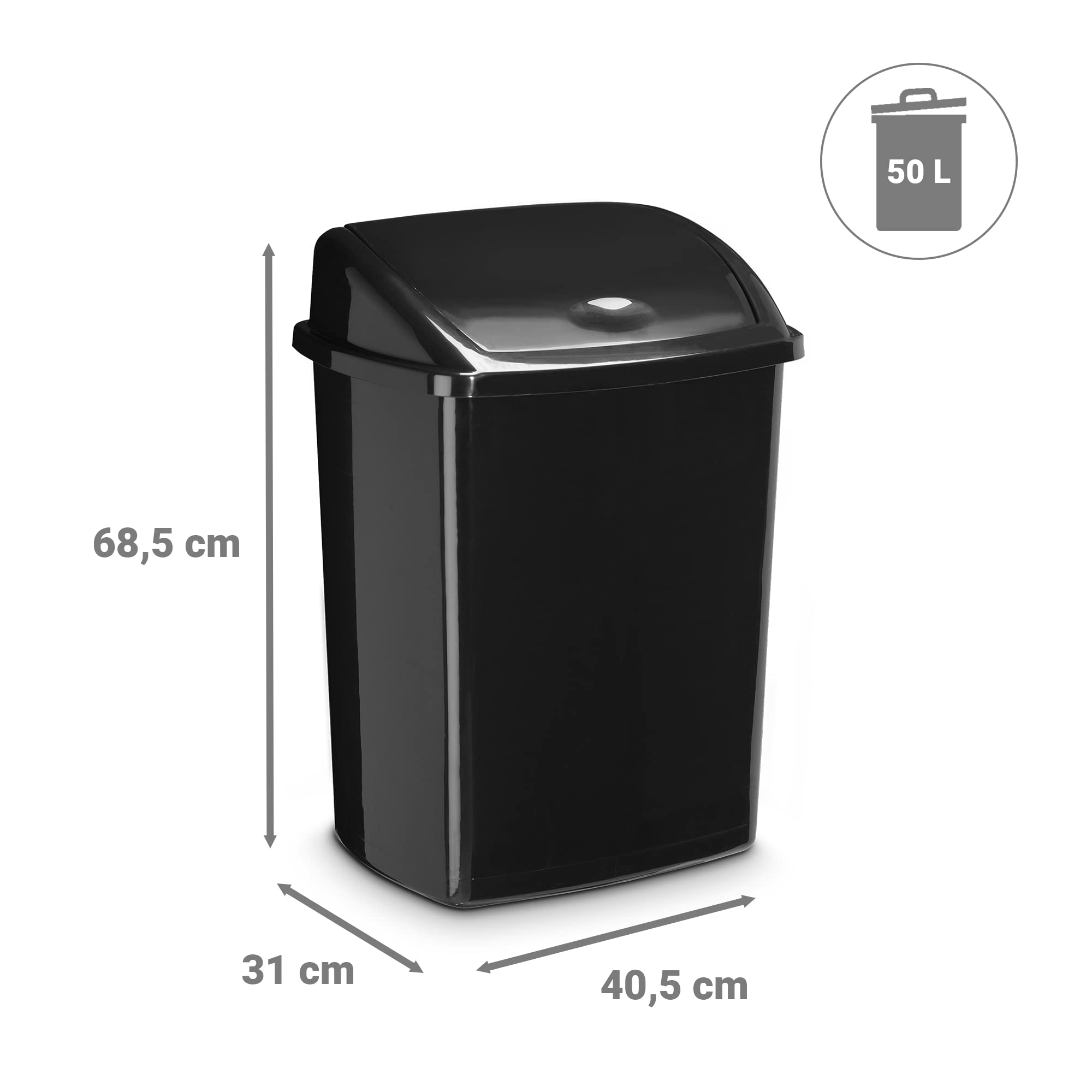 CEP Poubelle à Couvercle Basculant Plastique 50L, Plastique, Noir