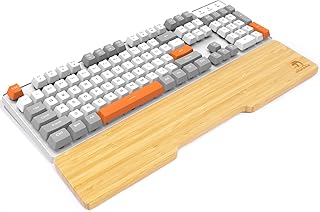 MAMBASNAKE Bamboo Wrist Rest for 104-key Full Size Keyboard,Class A 100% Pure Bamboo,Ergonomic Keyboard Palm Rest,Solid Wooden Feel Wrist Pad with Anti-Slip Rubber Feet,Durable,Pain Relief,Easy Typing