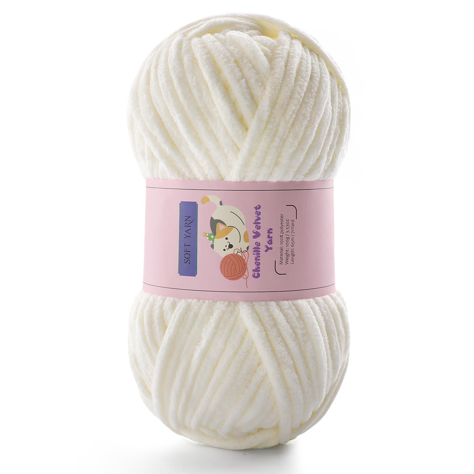 Chunky Chenille Yarn for Crocheting, #6 White Baby Blanket Yarn for Crochet