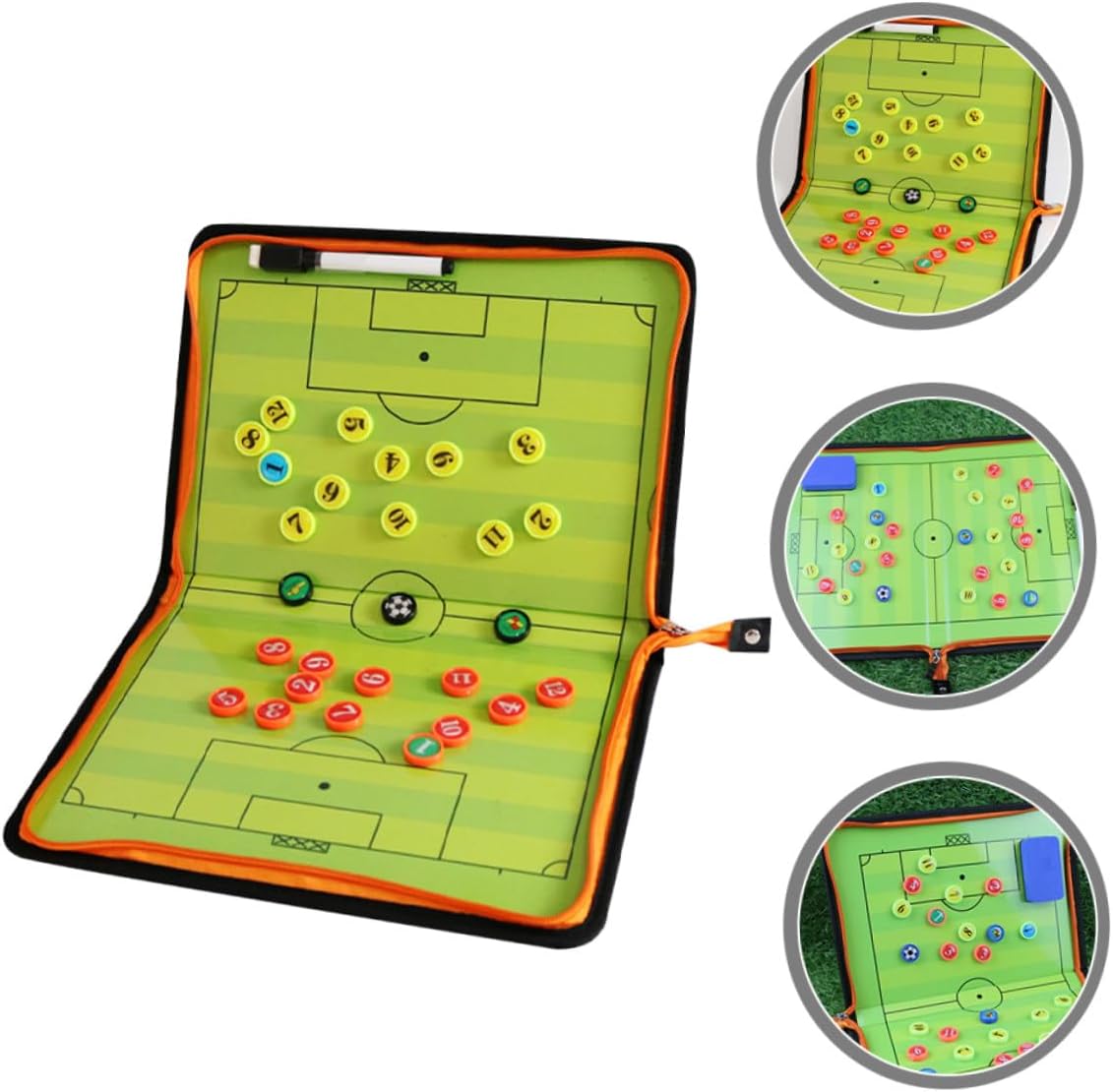 Cabilock Zipper Football Coaching Board Magnetic Writing Soccer Coaching Equipment Portable Leather Tactical Marker Board for Match Planning and Training