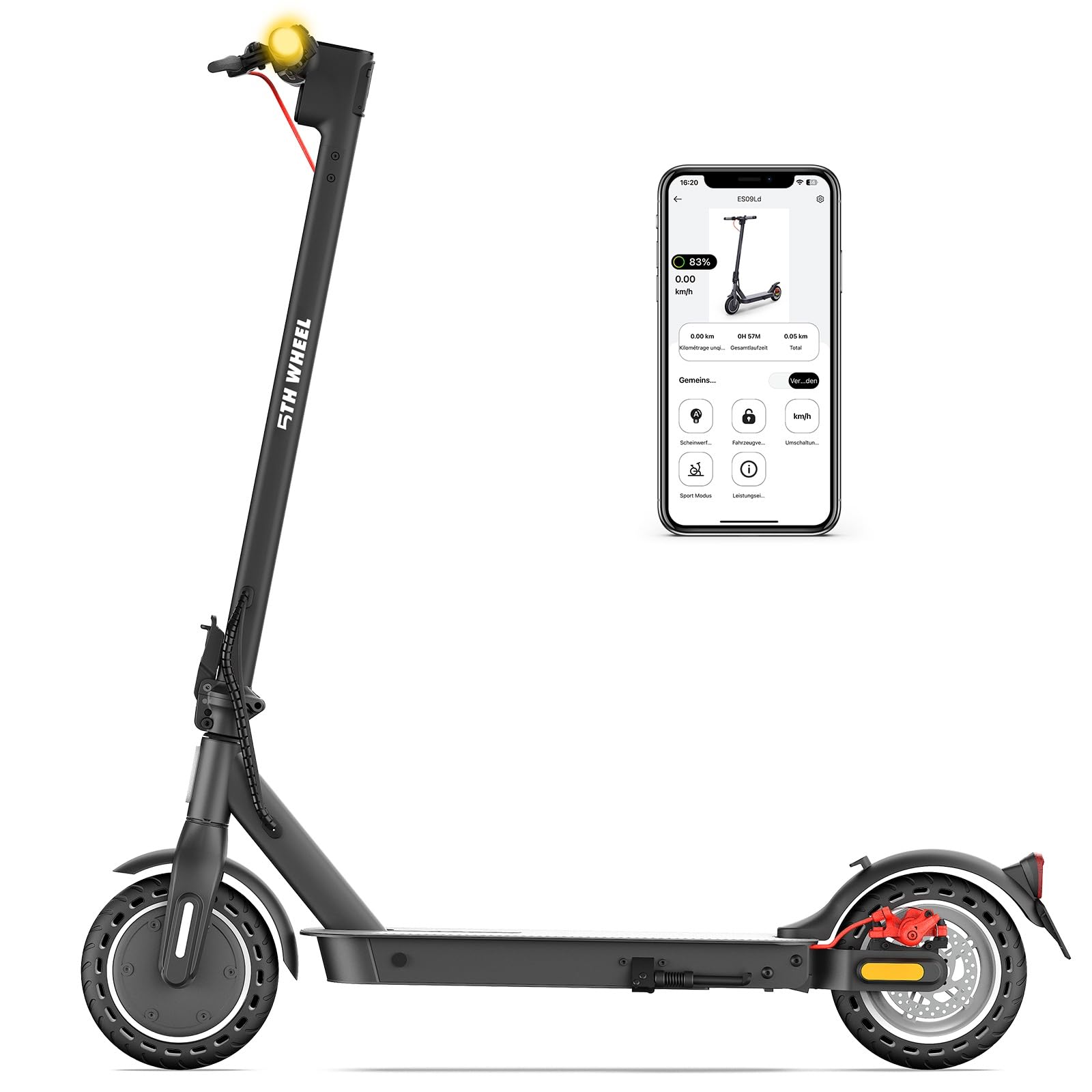 5TH WHEEL V30PLUS E Roller mit Straßenzulassung, 8,5 Zoll E Scooter, Max 32km Reichweite 20km/h, Elektro Scooter bis 120kg, Blinker und APP, Doppelte Stoßdämpfung, Dual-Bremse Elektroroller Erwachsene