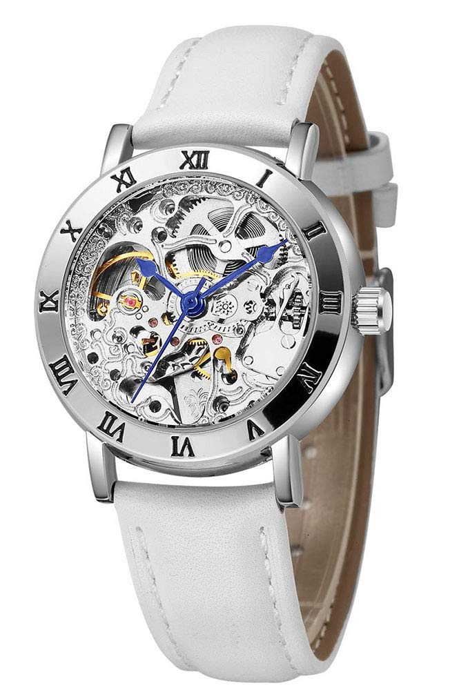 Women's Steampunk Automatic Mechanical Watch Skeleton Dial Leather Dress Wrist-Watch