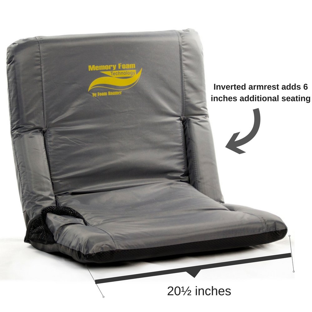 Memory Foam Stadium Bleacher Seat with Back & Armrest | Extra Wide Feature Adds 6” More Seating | Adjustable 6-Positions w/Water Resistant Material, & Backpack Traps