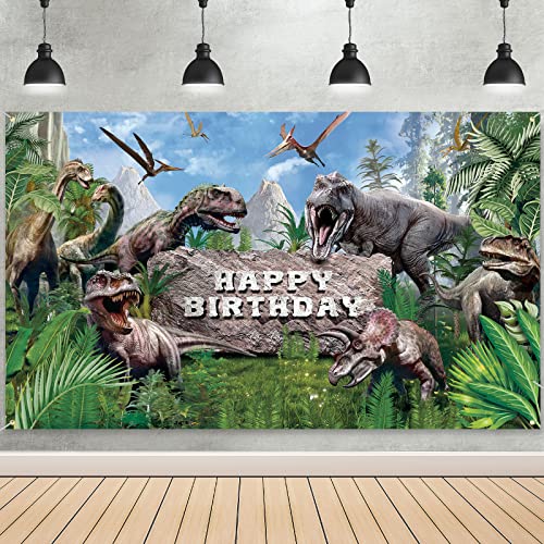 Fond de photo dinosaure pour goûter d'anniversaire thématique jungle tropicale