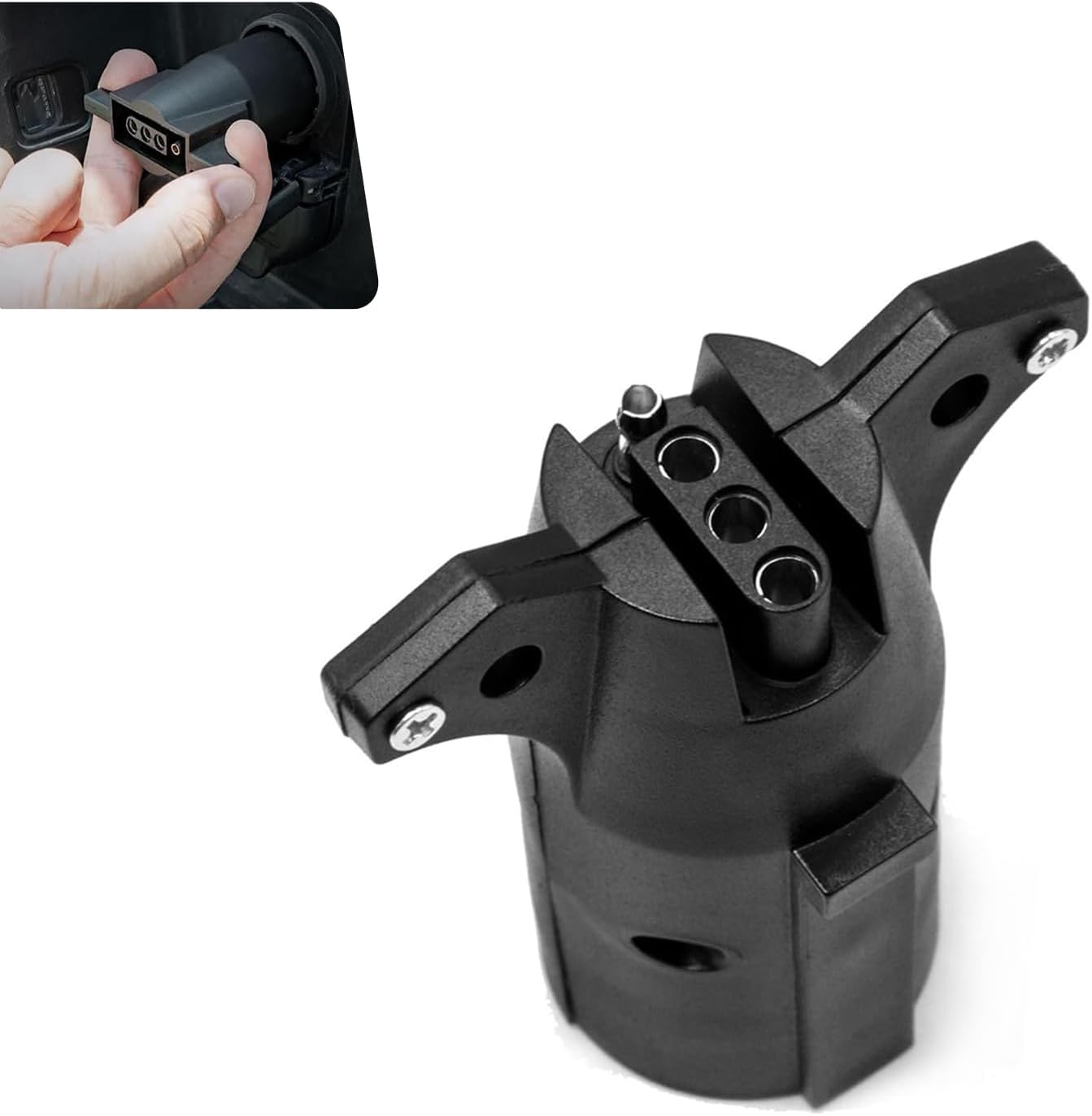 1 PC Car Trailer Adapter Plug, 7 Way to 4 Way Trailer Plug Adapter, 12V Copper Terminals Flat Circular Blade Type Connector, Universal for Most Trailers, RVs, Cars (Black)