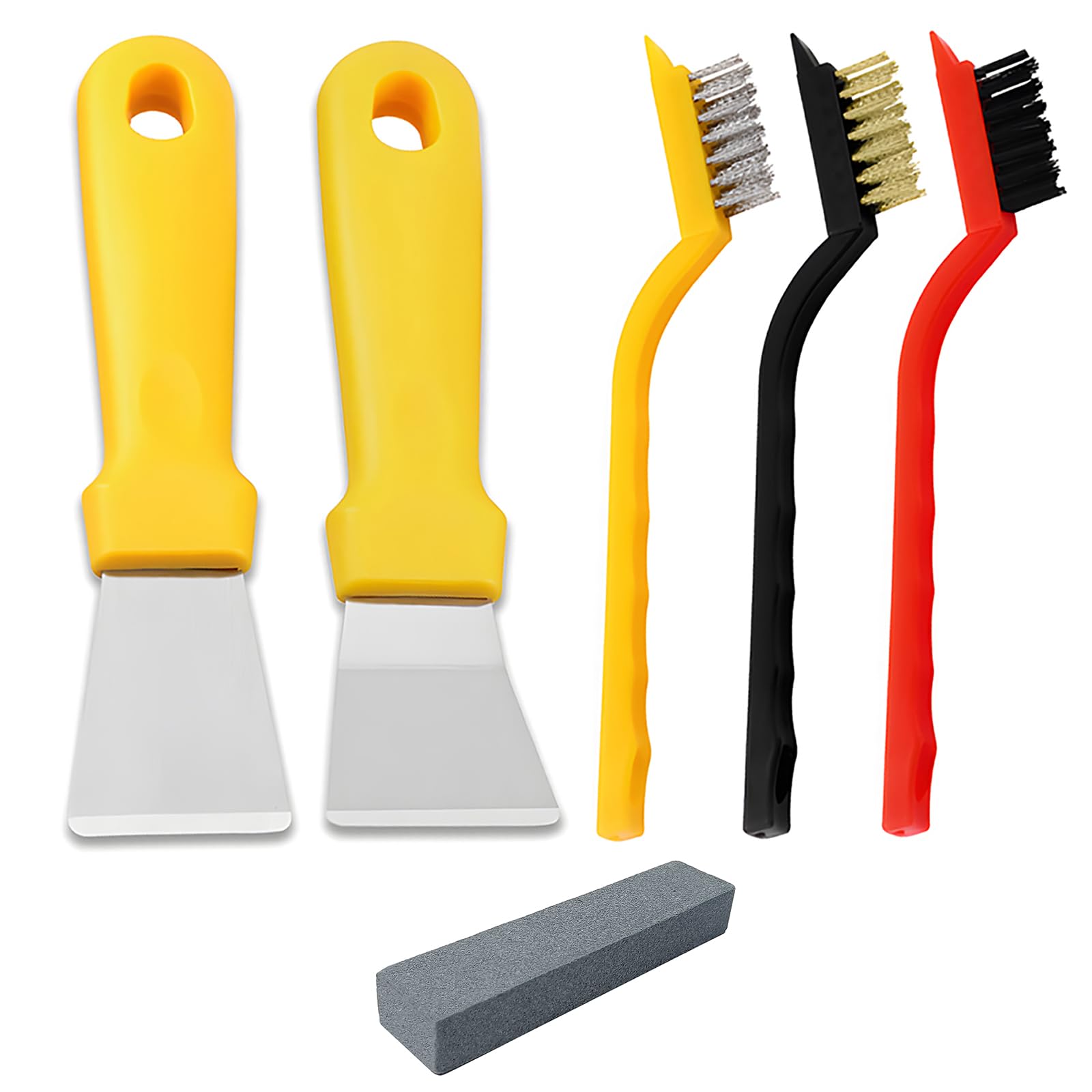 2-teiliges Reinigungsschaber-Set – Gerade & Gebogen, Edelstahl-Klinge, Mit Schleifstein (für Backofen, Herd, Kühlschrank)