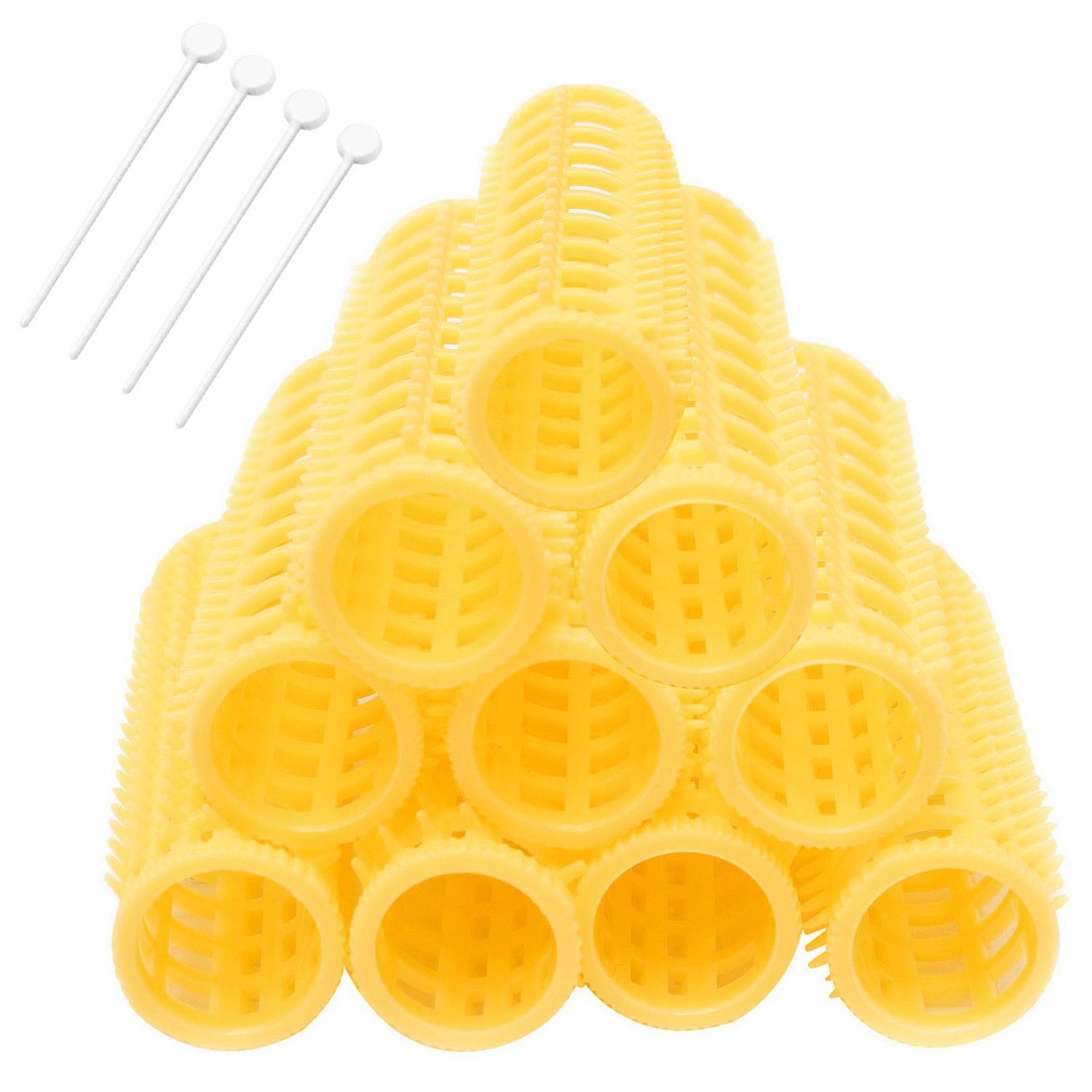 kuou 24Pcs Mesh Hair Rollers, Hairdressing Curlers, Self Holding Rollers for Women Girls Hair Salon Barber Hairstyle Supplies(Yellow, 15mm)