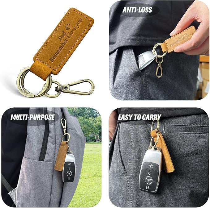 Image of Dad Keychain - Remember I Love You Dad, Leather Keychain for Father from Daughter or Son