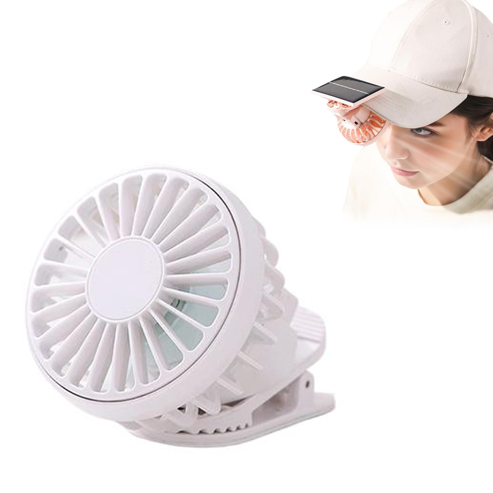 HFLWYWD Rechargeable Clip On Fan Suitable for Most Hats,Clip-on Cap Mini Solar Powered Fan,Portable Handsfree Cooling Fan Hat Accessories for Outdoor