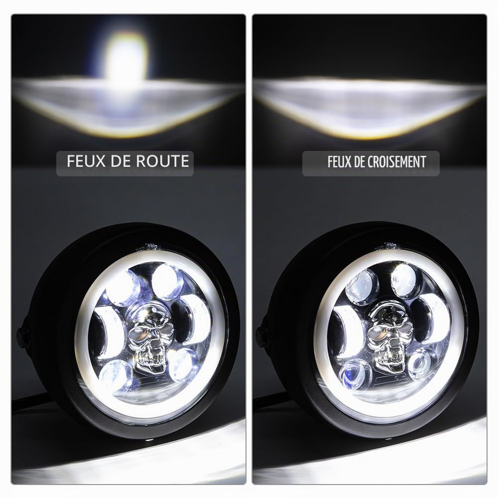 Phare moto 5,75 pouces, éclairage d'espacement universel des phares à LED avec support pour moto Cafe Racer (C)