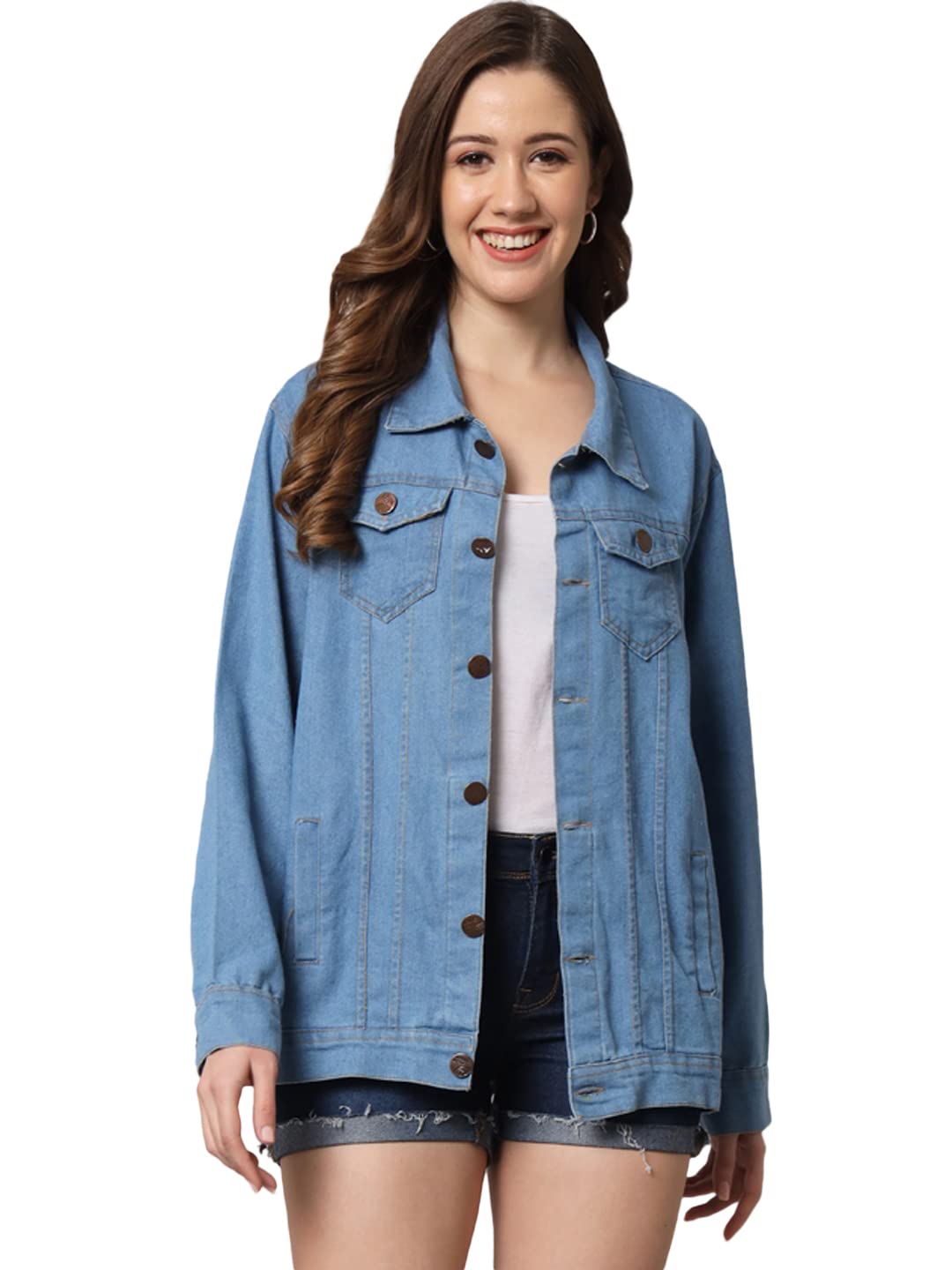 funday fashion Women's Denim Blend Solid Loose Fit Standard Length Jacket-picture-19