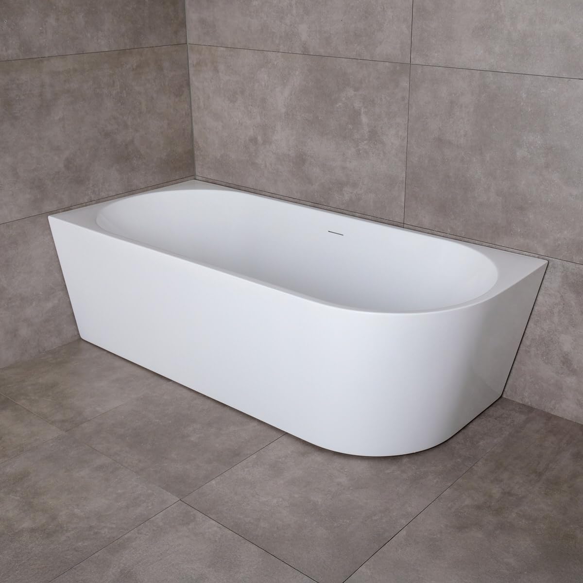 Belvit Halbfreistehende Eckbadewanne 180 x 80 cm links, Acryl Badewanne mit Mittelablauf, vorwandbadewanne raumsparbadewanne badewanne freistehend freistehende wanne badewanne modern, Weiß