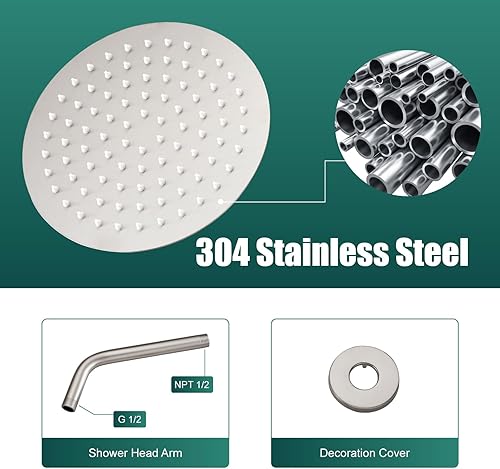 Miniatura 8 de Juego de grifo de ducha de 8 pulgadas, cabezal de ducha y mango redondo, sistema de ducha de acero inoxidable, cabezal de ducha de una sola función,