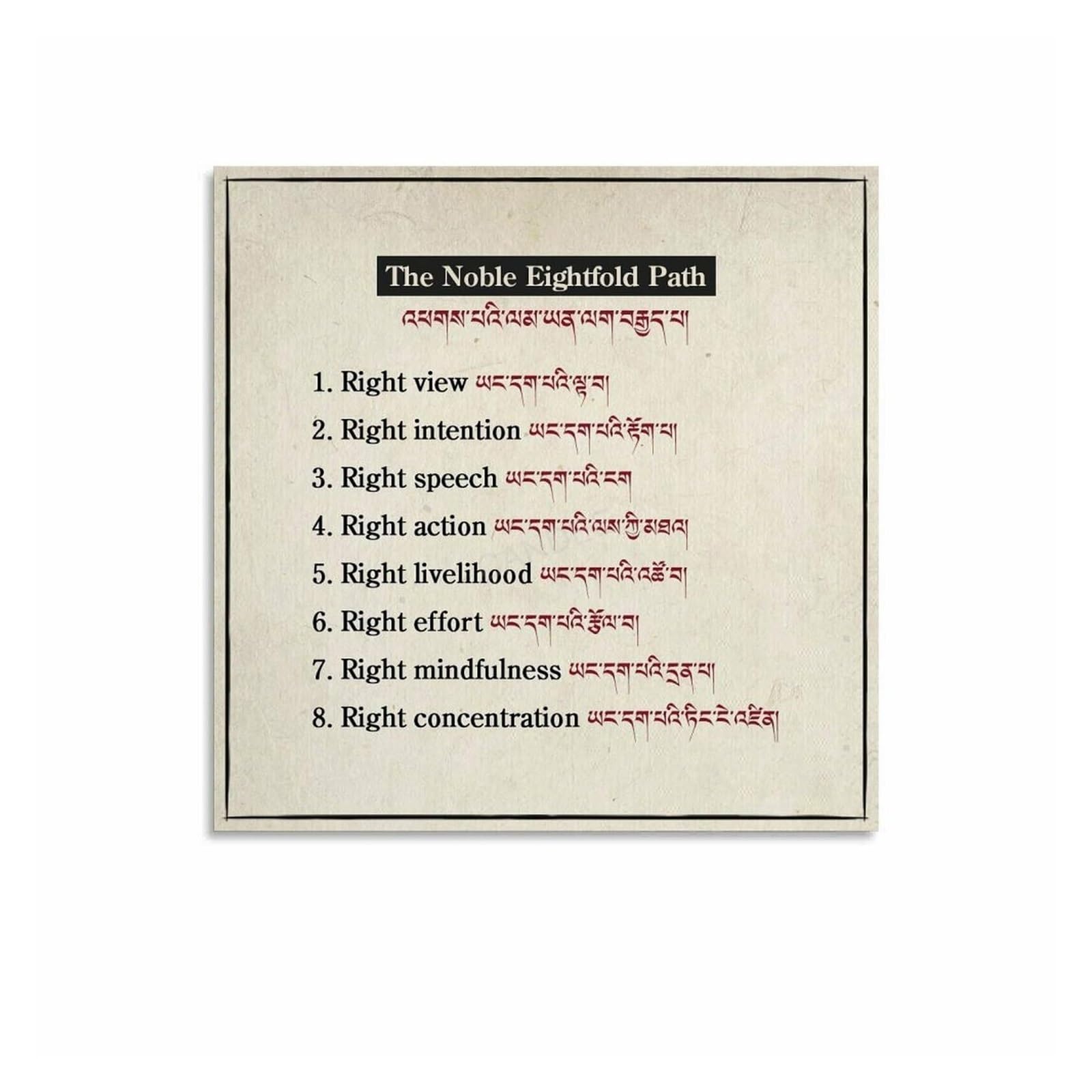 Eightfold Path to Enlightenment Poster, Buddhism Philosophy Teaching Canvas Art, Gift for Mindfulness Practitioners(Unframed,08x12inch(20x30cm))